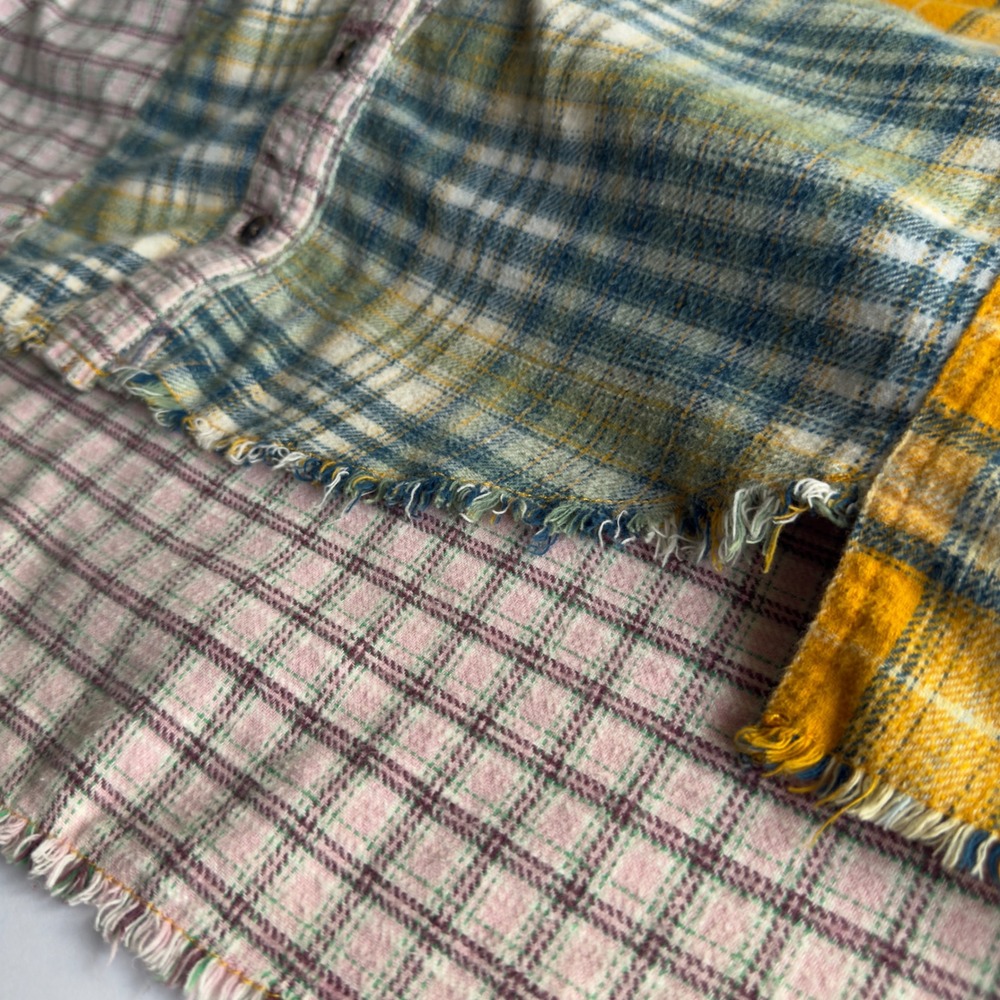 BDG Mixed Plaid Patchwork Oversized Flannel Shirt Womens Medium Yellow Pink Boho - Picture 12 of 12
